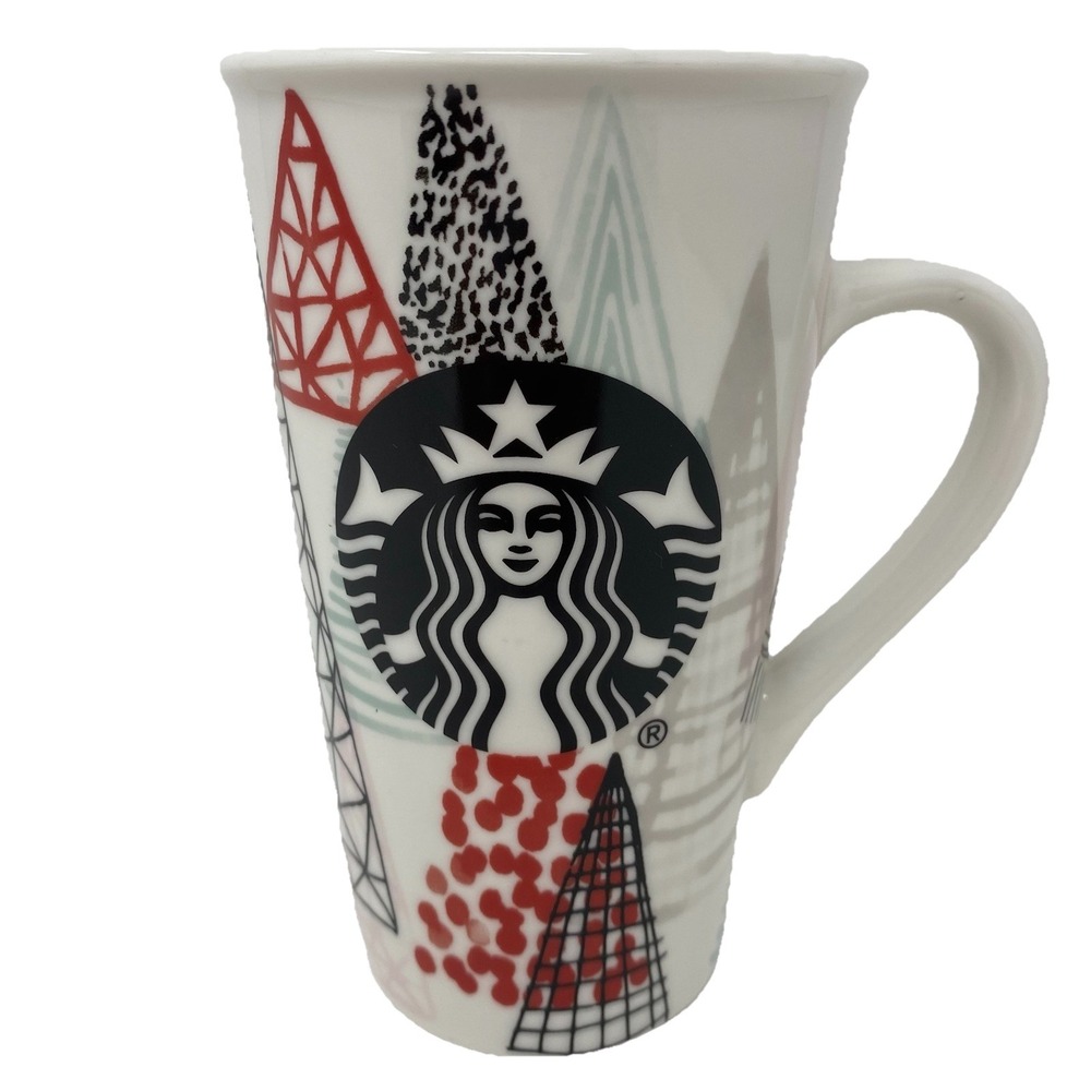 Starbucks Xmas Coffee Mug 16 oz Mermaid Logo Ceramic Pine Trees Collectable